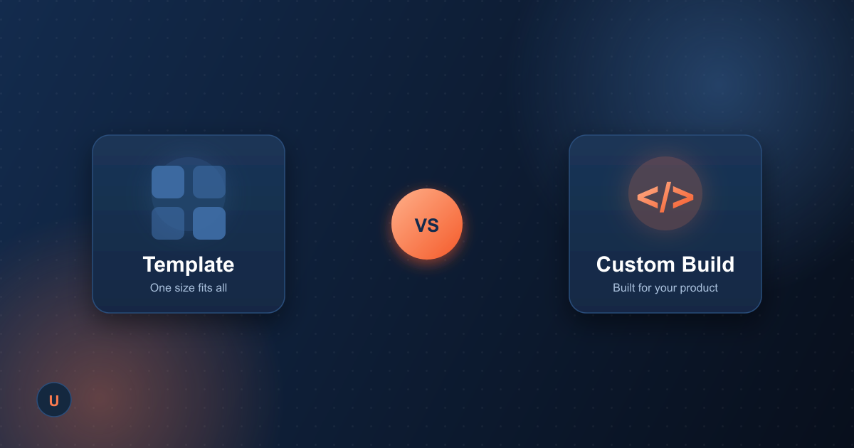 Template card versus Custom Build card, split by a glowing VS badge