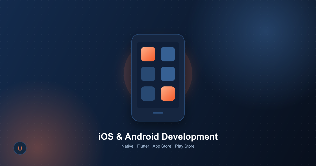 A smartphone outline with a grid of app icons, representing mobile app development