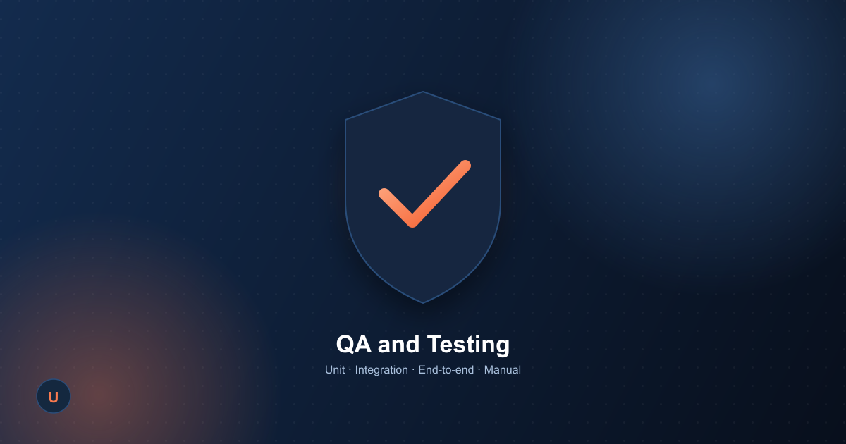 A shield with a checkmark, representing quality assurance and testing